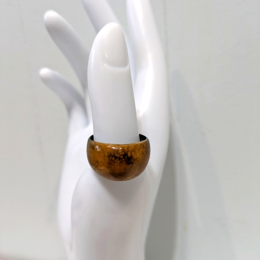 Vintage Natural Amber Horn Band Ring Tortoiseshell Buffalo Bone Boho Sz 8.5